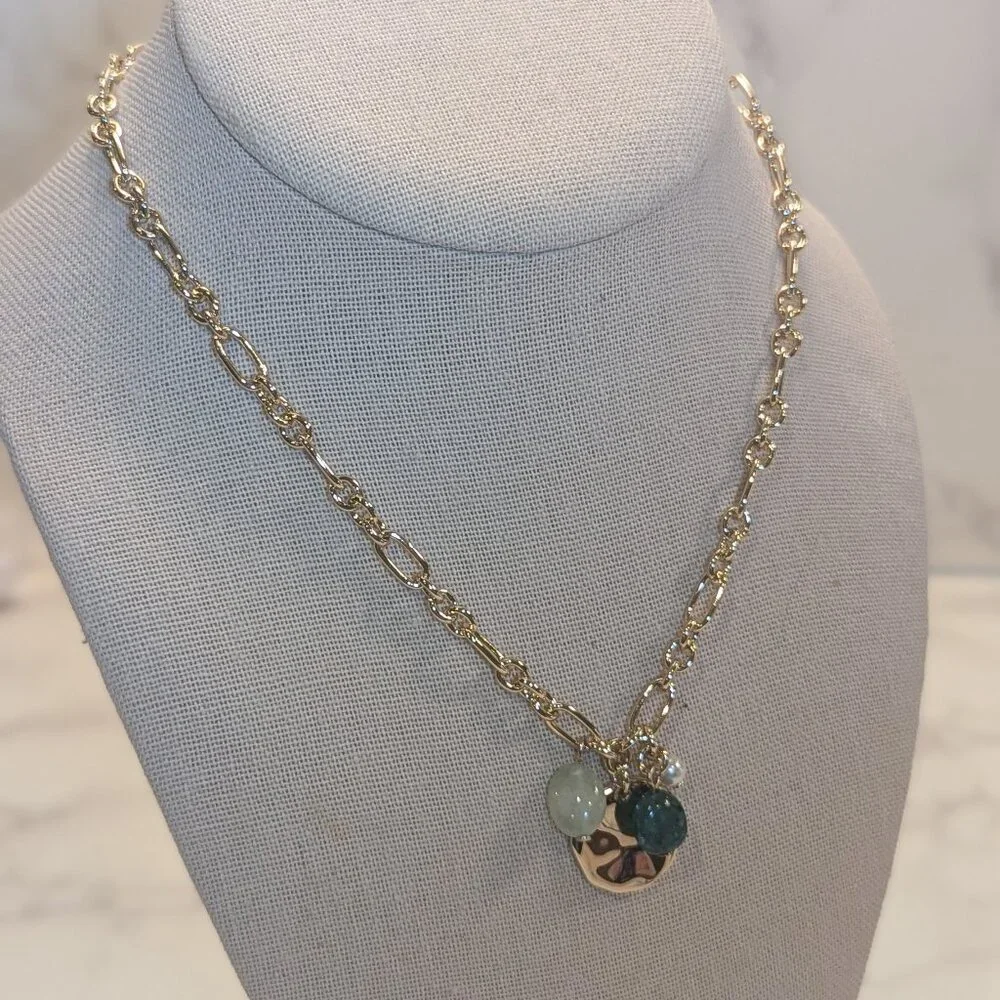 J.Crew Factory Gold Coin and Stone Pendant Necklace